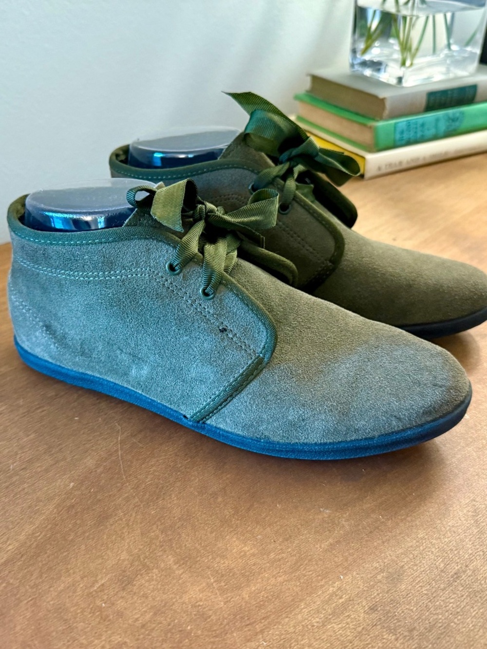 Vtg 90s Keds Essentials Olive Green Suede Chukka Boots Ribbon Laces Women's 7.5